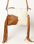 American Darling Western Small Crossbody Bag – Genuine Hair-On Cowhide Leather with Fringes, Adjustable Strap, Handcrafted in Texas