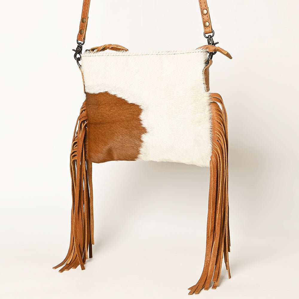 American Darling Western Small Crossbody Bag – Genuine Hair-On Cowhide Leather with Fringes, Adjustable Strap, Handcrafted in Texas