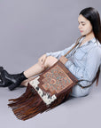 American Darling Messenger Hand Tooled Hair On Genuine Leather Women Bag Western Handbag Purse