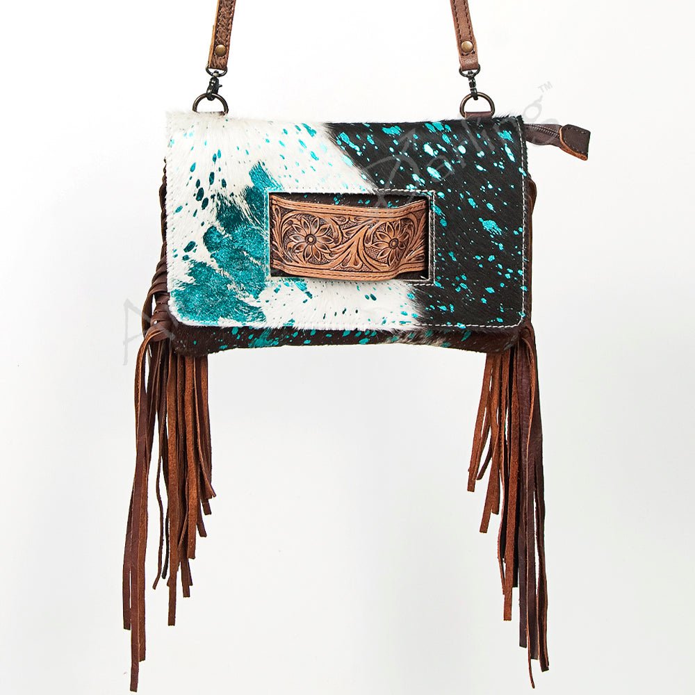 American Darling Hand Tooled Hair-On Genuine Leather Women Bag Western Handbag Purse
