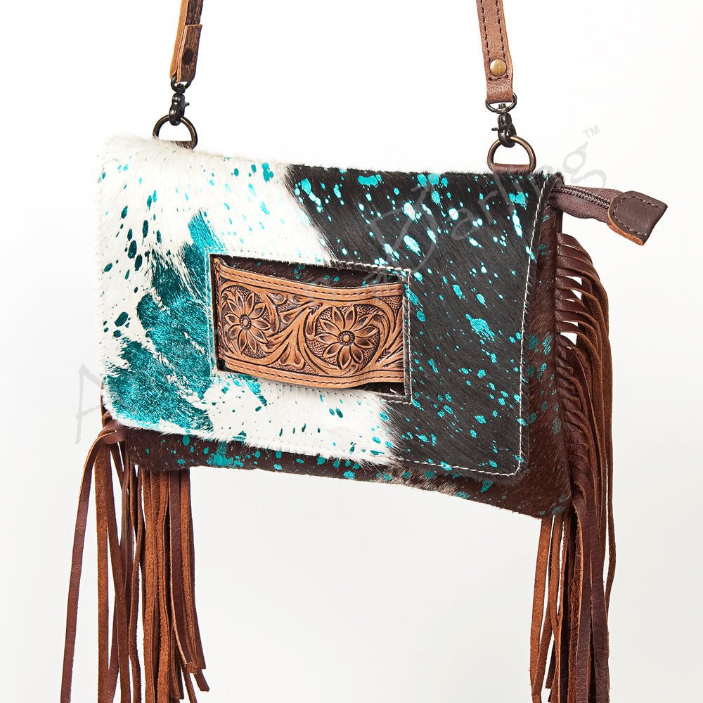 American Darling Hand Tooled Hair-On Genuine Leather Women Bag Western Handbag Purse