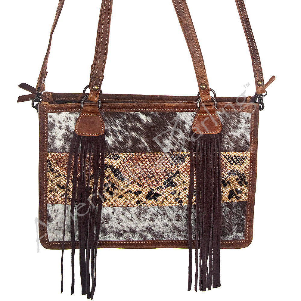 American Darling Tote Bag Handcrafted Hair-On Cowhide Genuine Leather with Fringes Western Purse