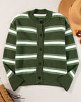 Stripe Drop Shoulder Buttoned Cardigan Sweater