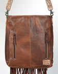 American Darling ADBG380BRWBR Large Crossbody Hand Tooled Hair On Genuine Leather Women Bag Western Handbag Purse