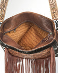 American Darling ADBG380BRWBR Large Crossbody Hand Tooled Hair On Genuine Leather Women Bag Western Handbag Purse