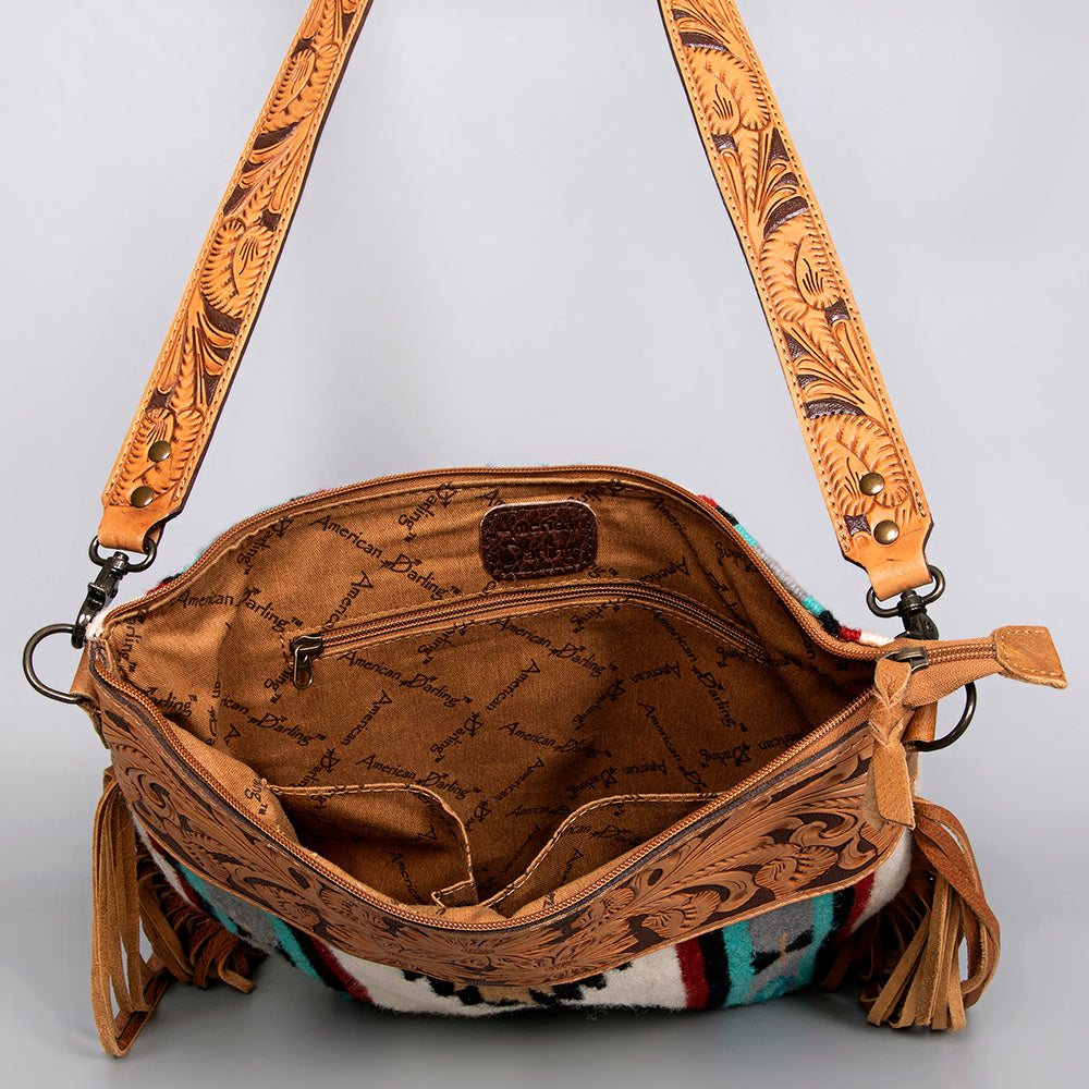 American Darling ADBG210DAR Signature Crossbody Hand Tooled Saddle Blanket Genuine Leather Women Bag Western Handbag Purse