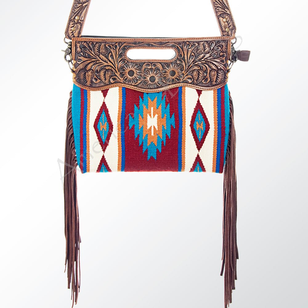 American Darling Clutch Hand Tooled Saddle Blanket Fabric Genuine Leather Western Women Bag Handbag Purse | Purses for Cute
