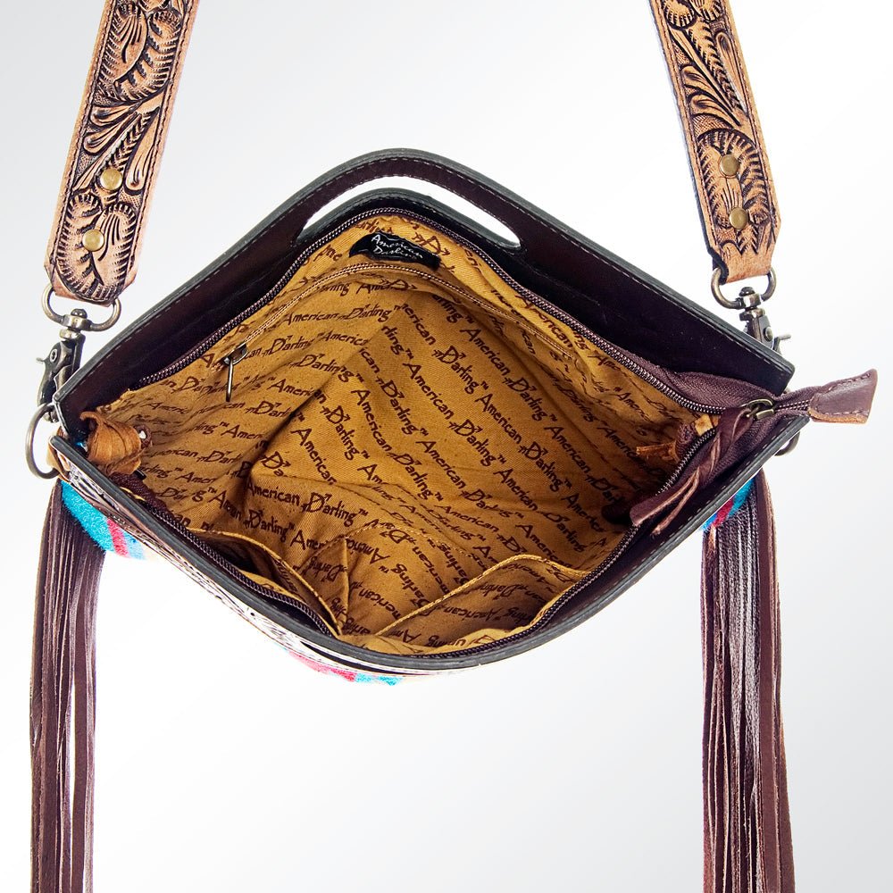 American Darling Clutch Hand Tooled Saddle Blanket Fabric Genuine Leather Western Women Bag Handbag Purse | Purses for Cute