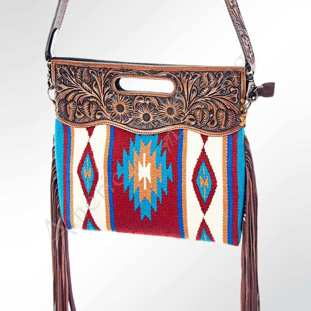 American Darling Clutch Hand Tooled Saddle Blanket Fabric Genuine Leather Western Women Bag Handbag Purse | Purses for Cute