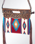 American Darling Clutch Hand Tooled Saddle Blanket Fabric Genuine Leather Western Women Bag Handbag Purse | Purses for Cute
