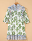 Floral Patchwork Ruffle 3/4 Sleeve Mini Dress