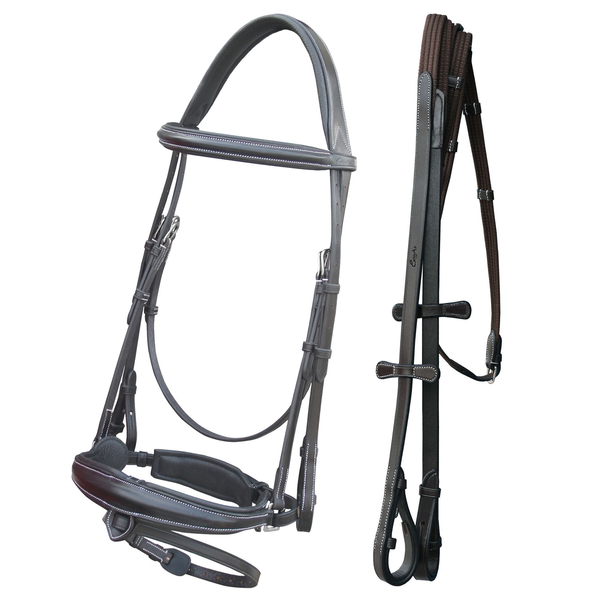 ExionPro Dressage Bridle: Mono Crown, Raised Browband, Anatomical Noseband, Detachable Flash &amp; Web Reins
