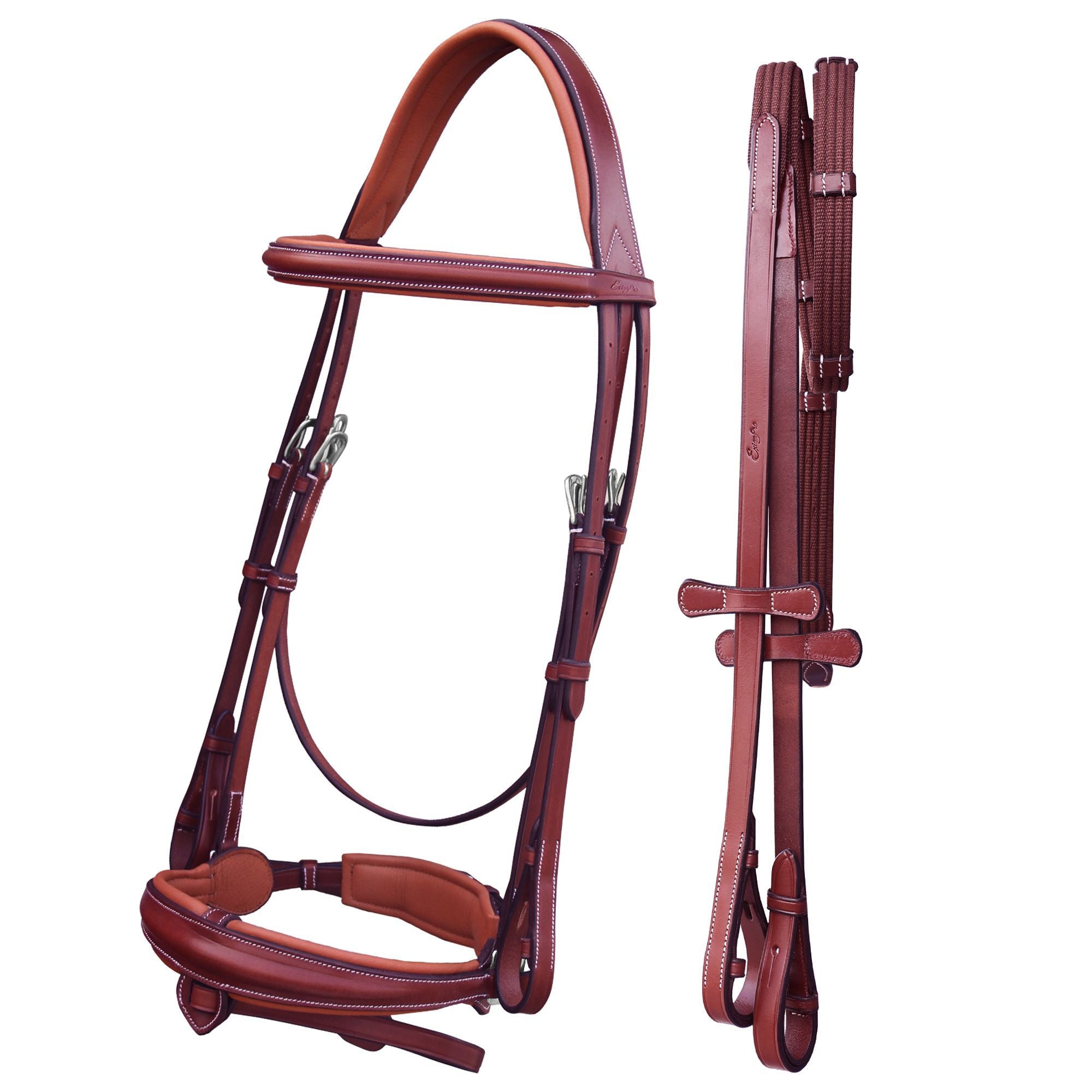 ExionPro Dressage Bridle: Mono Crown, Raised Browband, Anatomical Noseband, Detachable Flash &amp; Web Reins