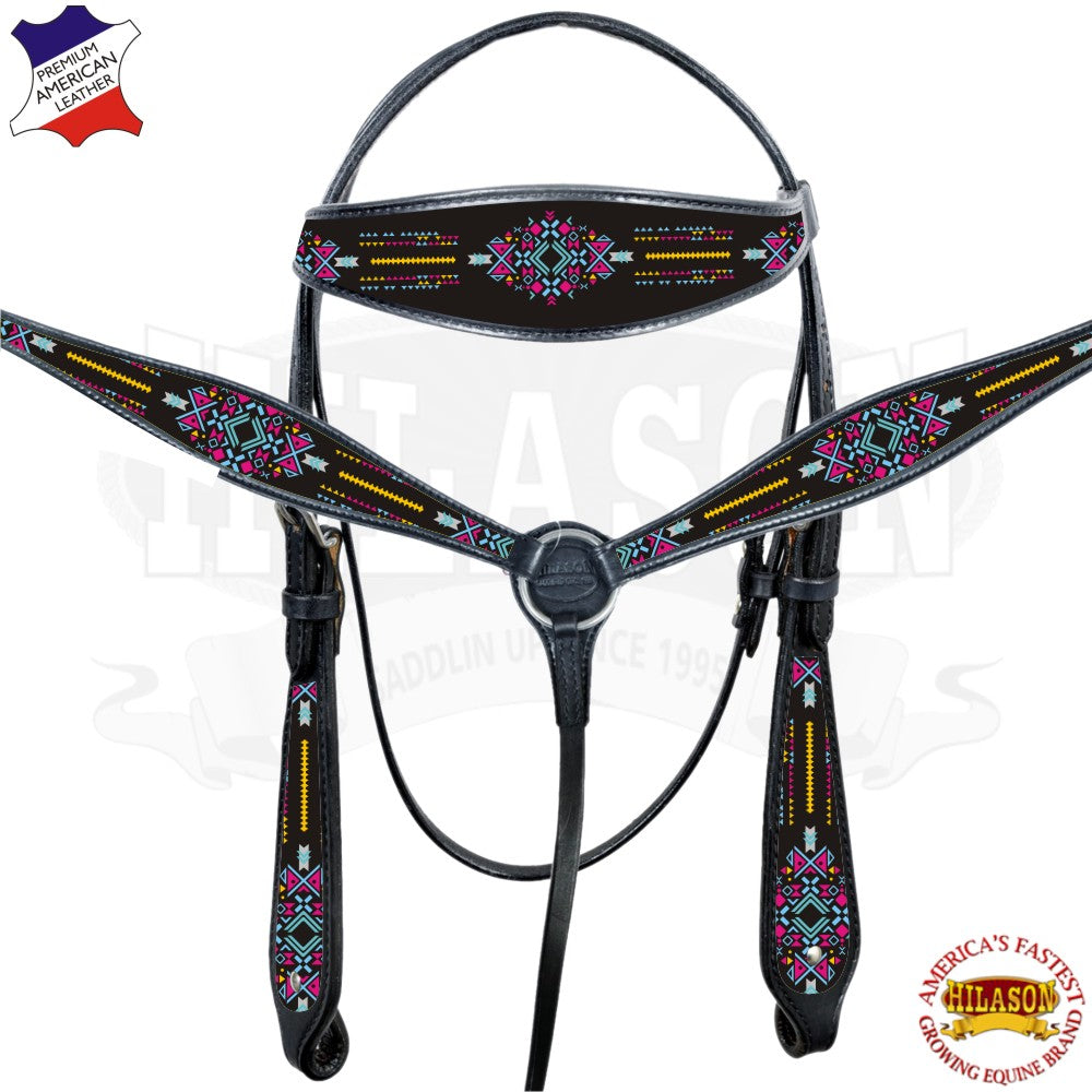 HILASON Western Horse Headstall Breast Collar Set American Leather Black | Tack for Horses