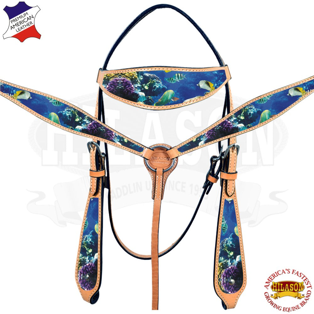 Western Horse Headstall Breast Collar Set American Leather  Hilason