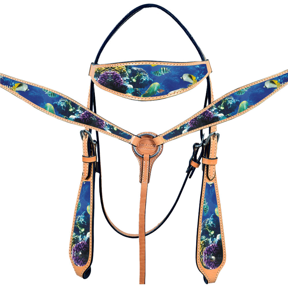 Western Horse Headstall Breast Collar Set American Leather  Hilason