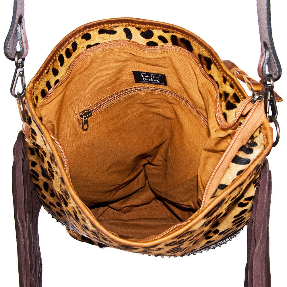 American Darling Large Crossbody Hand Tooled Hair On Genuine Leather Women Bag Western Handbag Purse