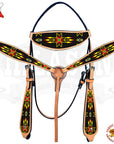 Western Horse Headstall Breast Collar Set American Leather Beaded Hilason