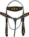 Western Horse Headstall Breast Collar Set American Leather Black Hilason