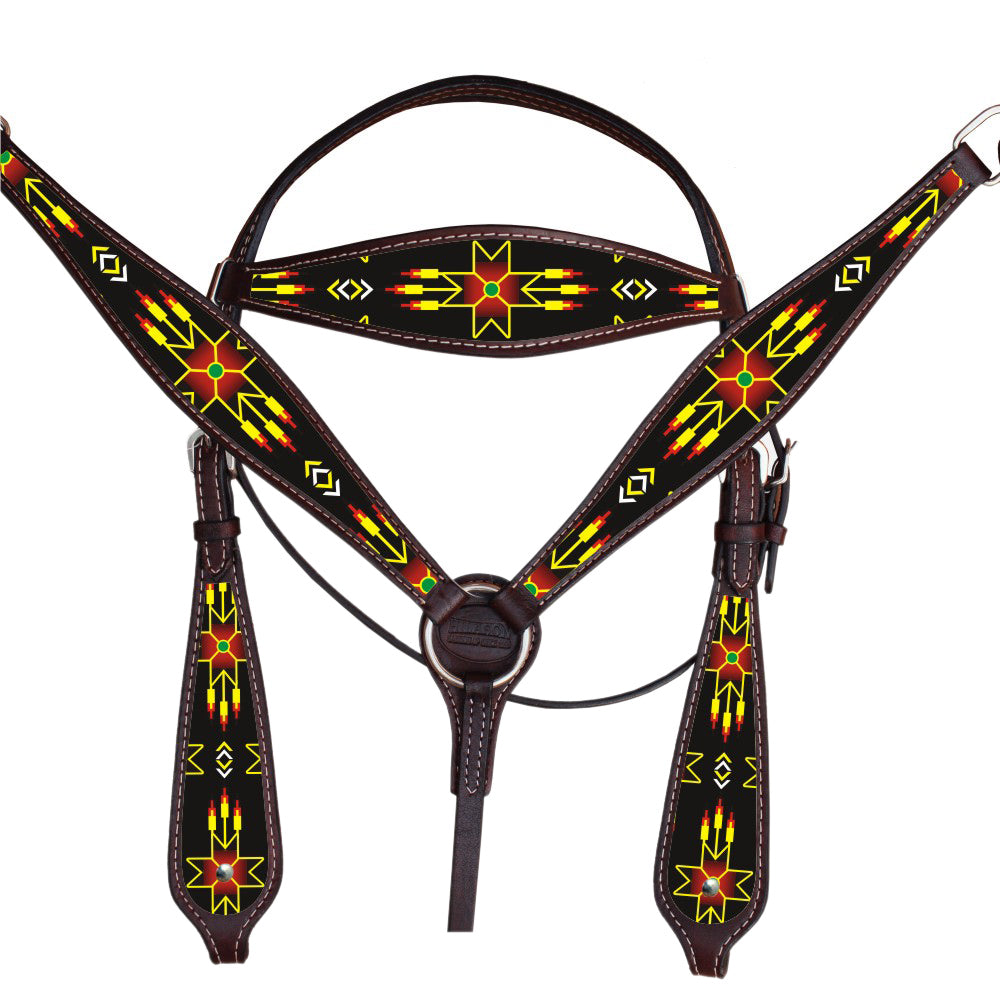 Western Horse Headstall Breast Collar Set American Leather Brown Hilason