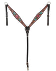 HILASON Western Horse Headstall Breast Collar & Spur Strap Tack Set American Leather Floral Carving