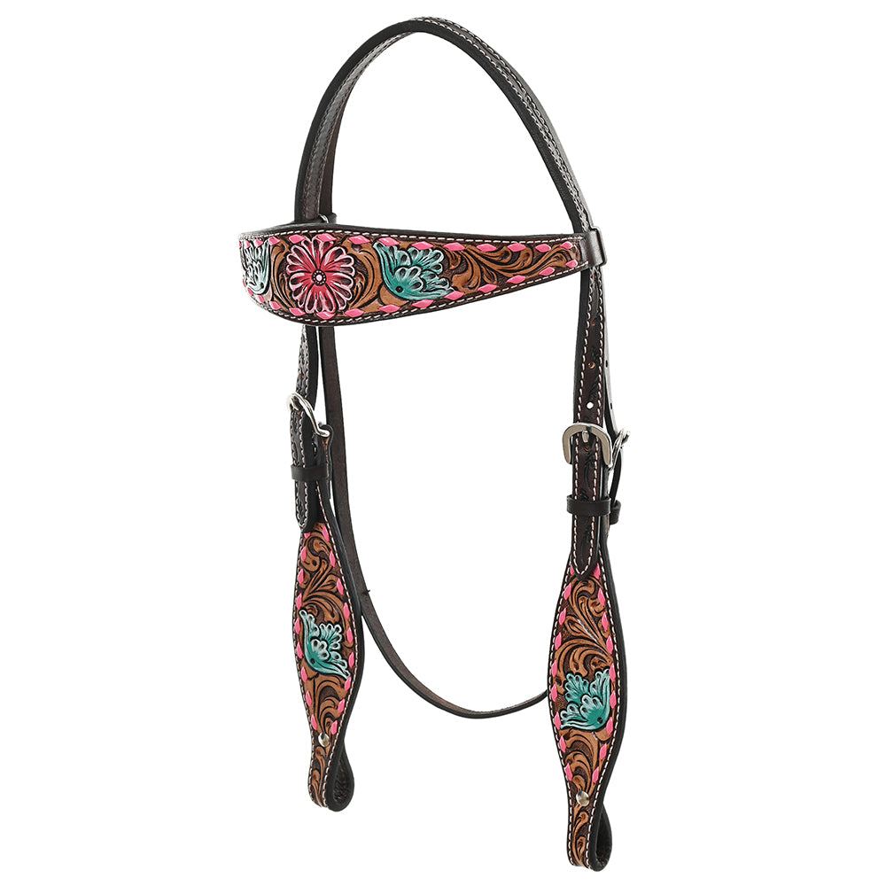 HILASON Western Horse Headstall Breast Collar &amp; Spur Strap Tack Set American Leather Floral Carving