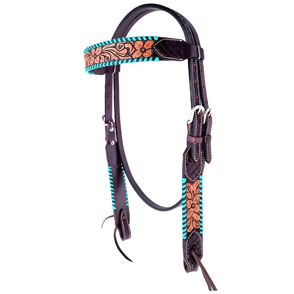 HILASON Western Horse Headstall &amp; Breast Collar American Leather Floral Carving