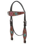 HILASON Western Horse Headstall Breast Collar & Spur Strap Tack Set American Leather Floral Carving