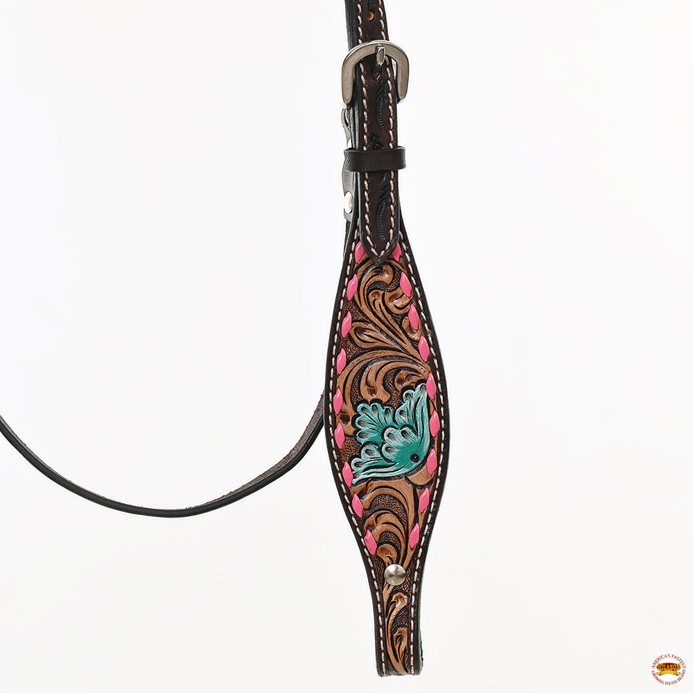 HILASON Western Horse Headstall Breast Collar &amp; Spur Strap Tack Set American Leather Floral Carving