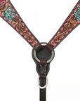 HILASON Western Horse Headstall Breast Collar & Spur Strap Tack Set American Leather Floral Carving