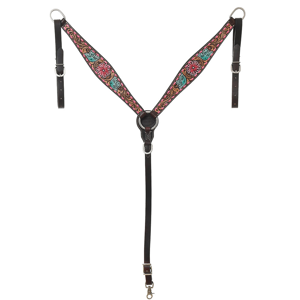 HILASON Floral Painted Beaded American Leather Horse Headstall Breast Collar