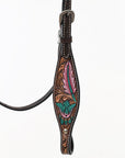 HILASON Floral Painted Beaded American Leather Horse Headstall Breast Collar