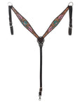 HILASON Floral Painted Beaded American Leather Horse Headstall Breast Collar