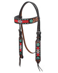 Western Horse Headstall And Floral Beaded Leather Breast Collar