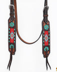 Western Horse Headstall And Floral Beaded Leather Breast Collar