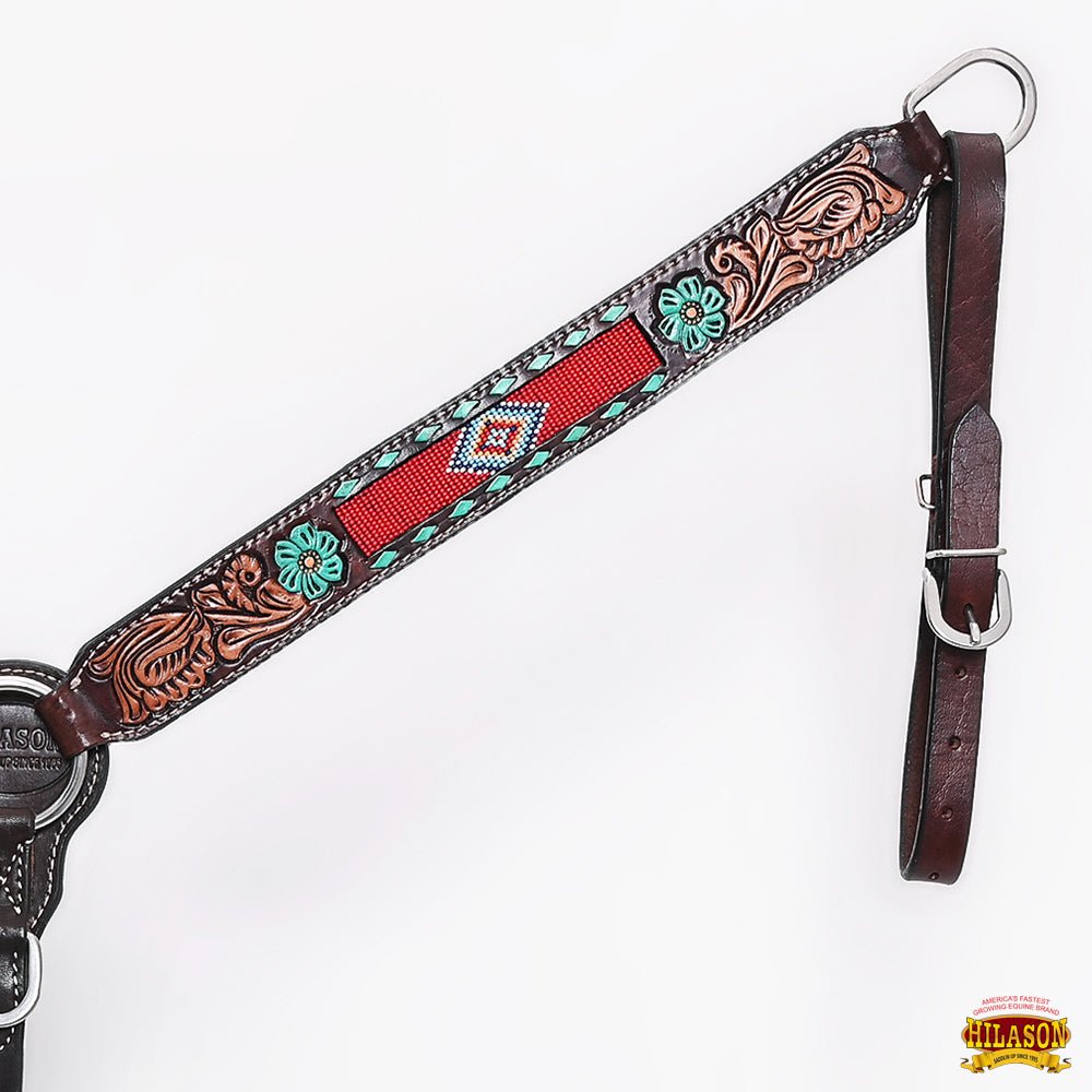 Western Horse Headstall And Floral Beaded Leather Breast Collar