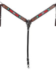 Western Horse Headstall And Floral Beaded Leather Breast Collar