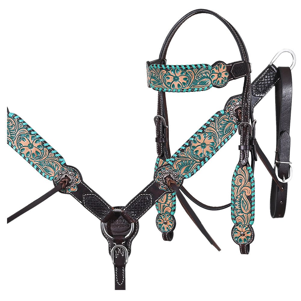 Hand-Carved Leather Western Headstall And Breast Collar Set For Training And Showing