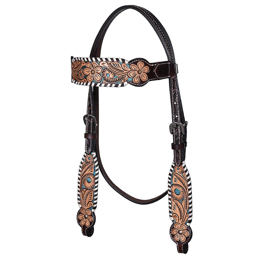 Hand-Carved Leather Western Headstall And Breast Collar Set For Training And Showing