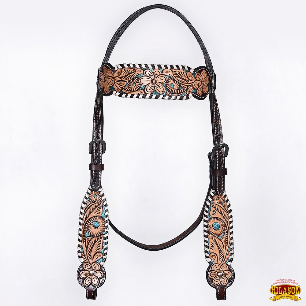 Hand-Carved Leather Western Headstall And Breast Collar Set For Training And Showing