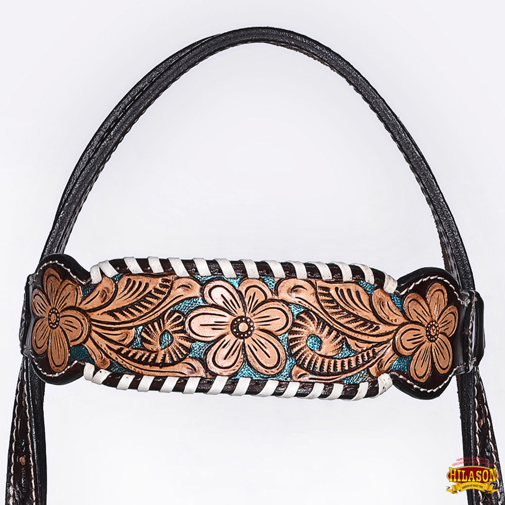 HILASON Western Horse Headstall &amp; Breast Collar American Leather Floral