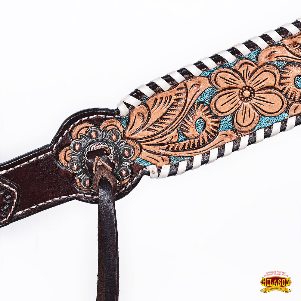 HILASON Western Horse Headstall &amp; Breast Collar American Leather Floral