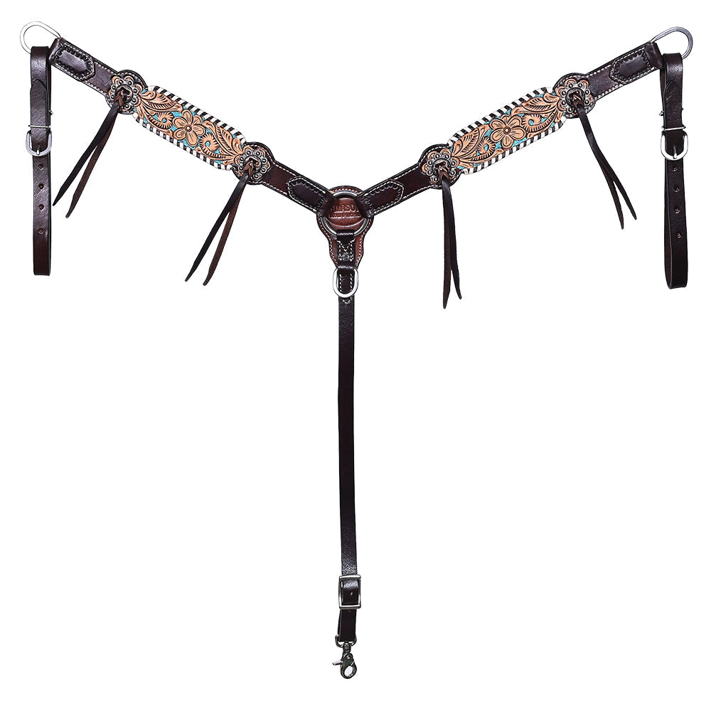 HILASON Floral Painted Beaded American Leather Horse Headstall Breast Collar