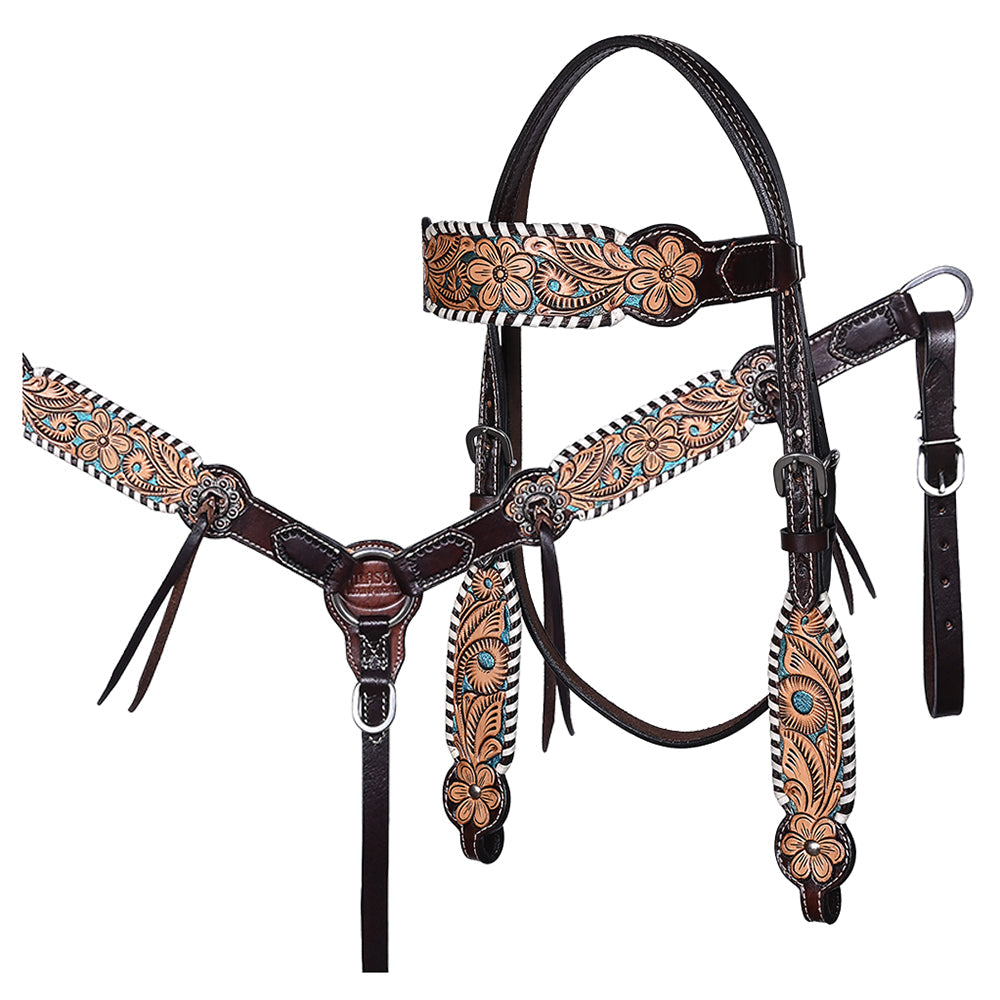 HILASON Western Horse Headstall &amp; Breast Collar American Leather Floral
