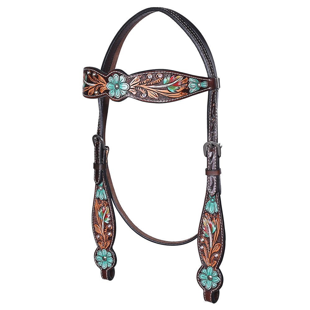 Hand-Carved Leather Western Headstall And Breast Collar Set For Training And Showing