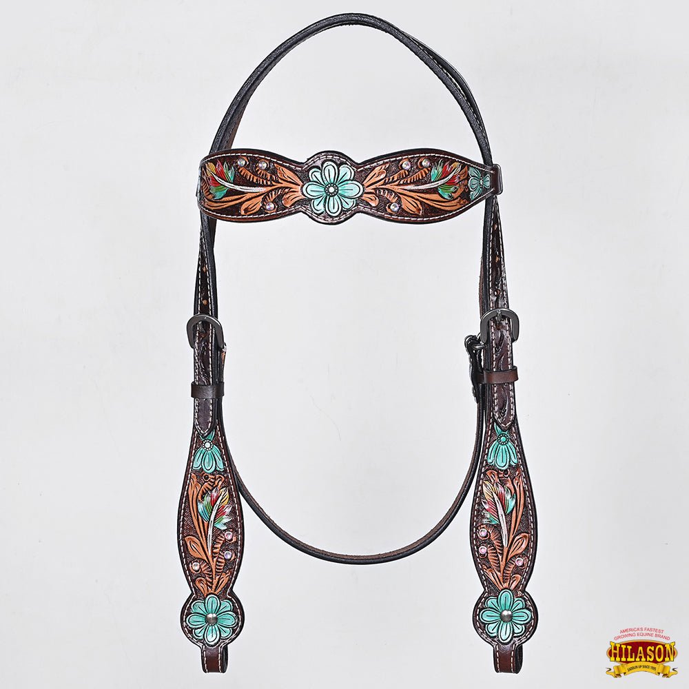 Hand-Carved Leather Western Headstall And Breast Collar Set For Training And Showing