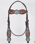 Hand-Carved Leather Western Headstall And Breast Collar Set For Training And Showing
