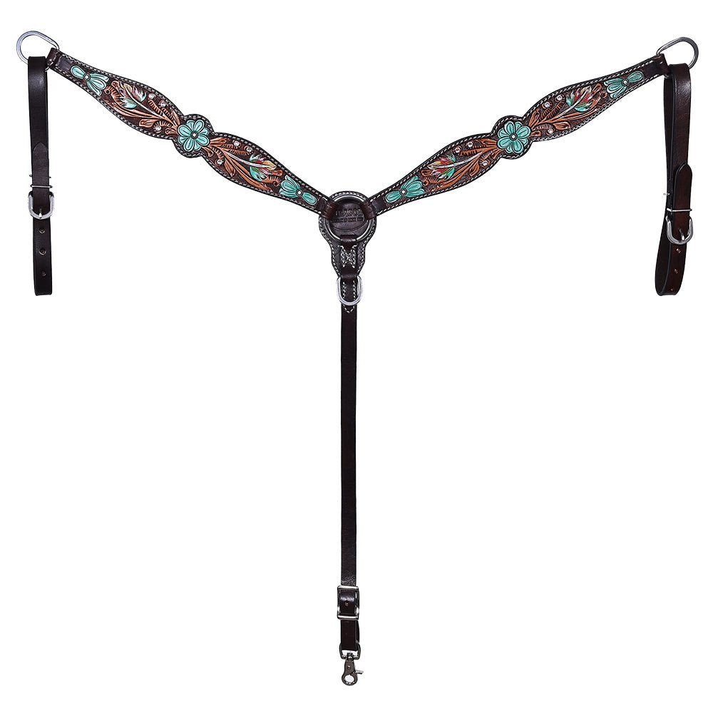 Hand-Carved Leather Western Headstall And Breast Collar Set For Training And Showing