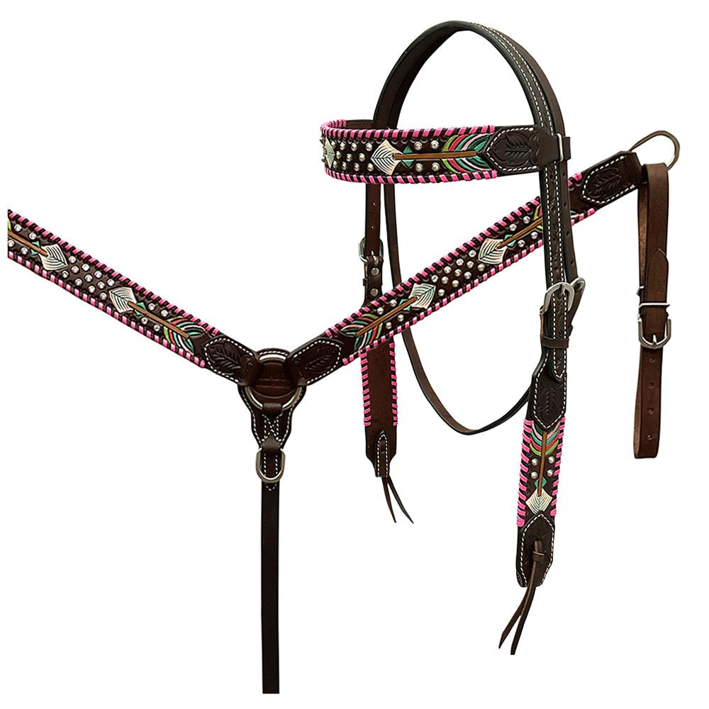 Hand-Carved Leather Western Headstall And Breast Collar Set For Training And Showing