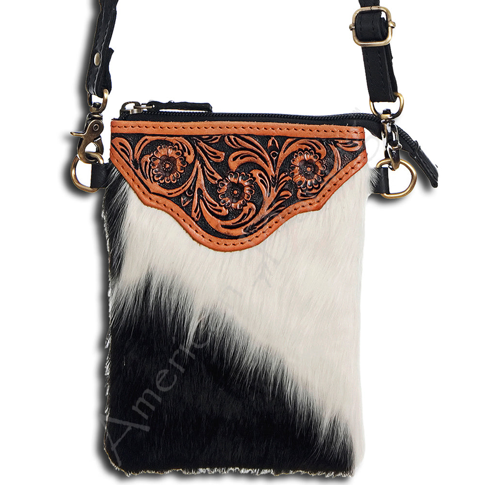 American Darling Hand Tooled Hair On Genuine Leather Women Bag Western Handbag Purse